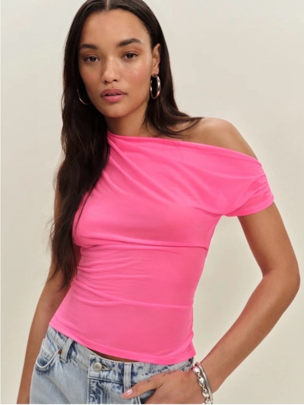 Women’s Reformation One-Shoulder Pink Stretch Top